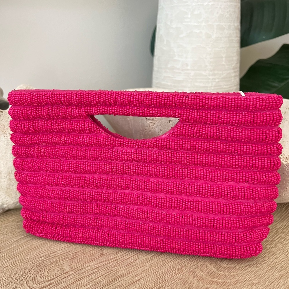 NWT Viral Antik Kraft Hot Pink Beaded Crossbody Clutch, Handcrafted in India